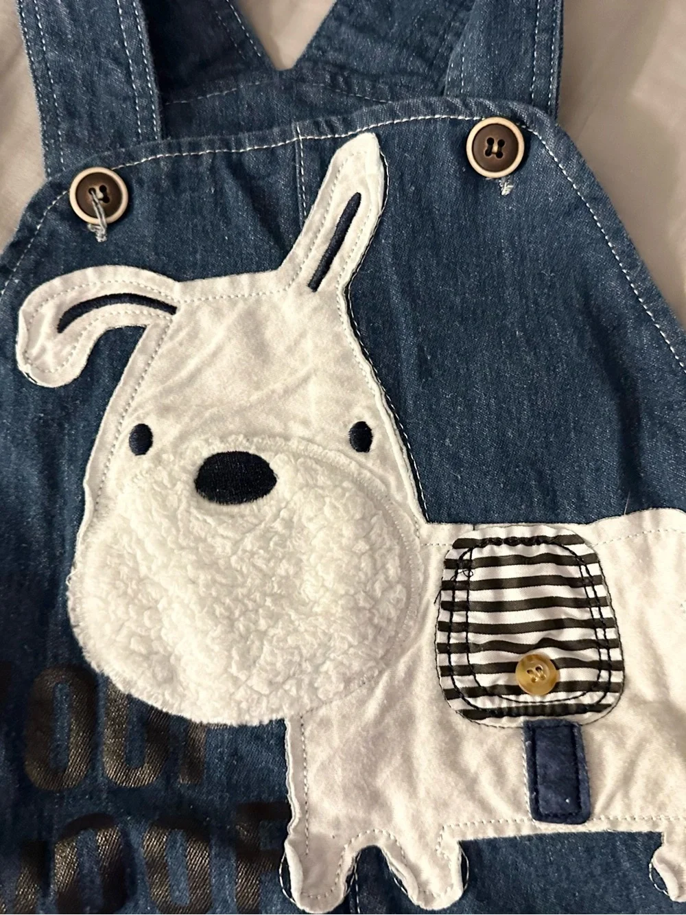 Denim Blue Puppy Appliqué Overalls for Kids